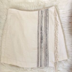 Matison Stone Beige Fringe Boho Faux Wrap Skirt